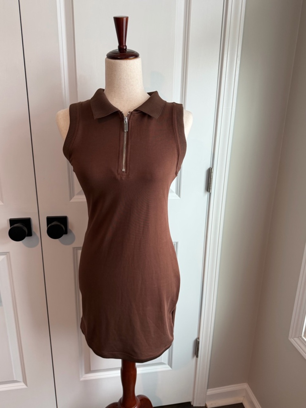 Maniere De Voir Chocolate Mini Quarter Zip Dress NWT Size 10